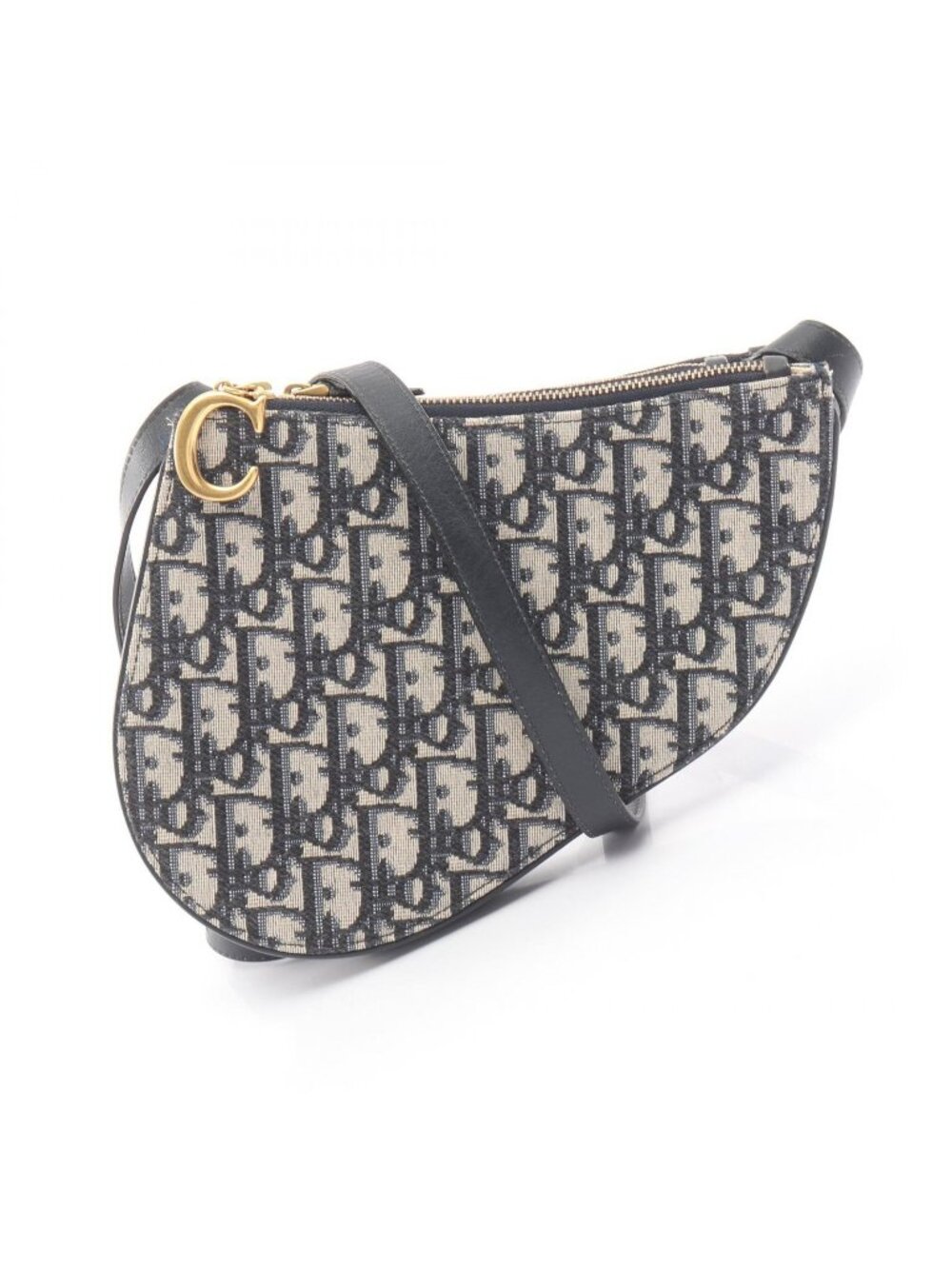 Dior Shoulder Bag Saddle Oblique Navy Beige Canvas Leather - Picture 1 of 8
